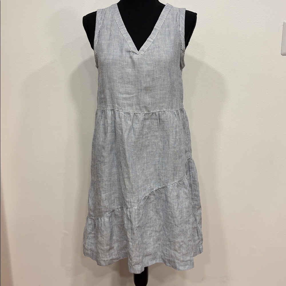 LUCKY BRAND gorgeous linen striped Blue V-Neck Dress. Beach cover-up sundress XS - Picture 2 of 4